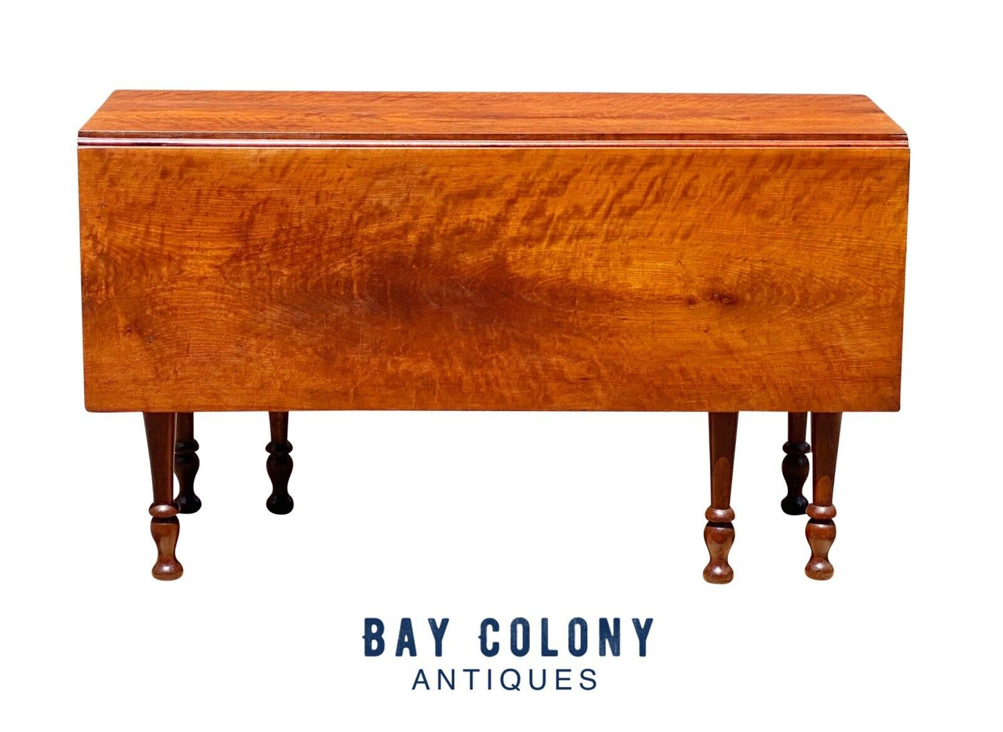 19th C Antique Sheraton Figured Cherry Drop Leaf Dining Table - 52" Long