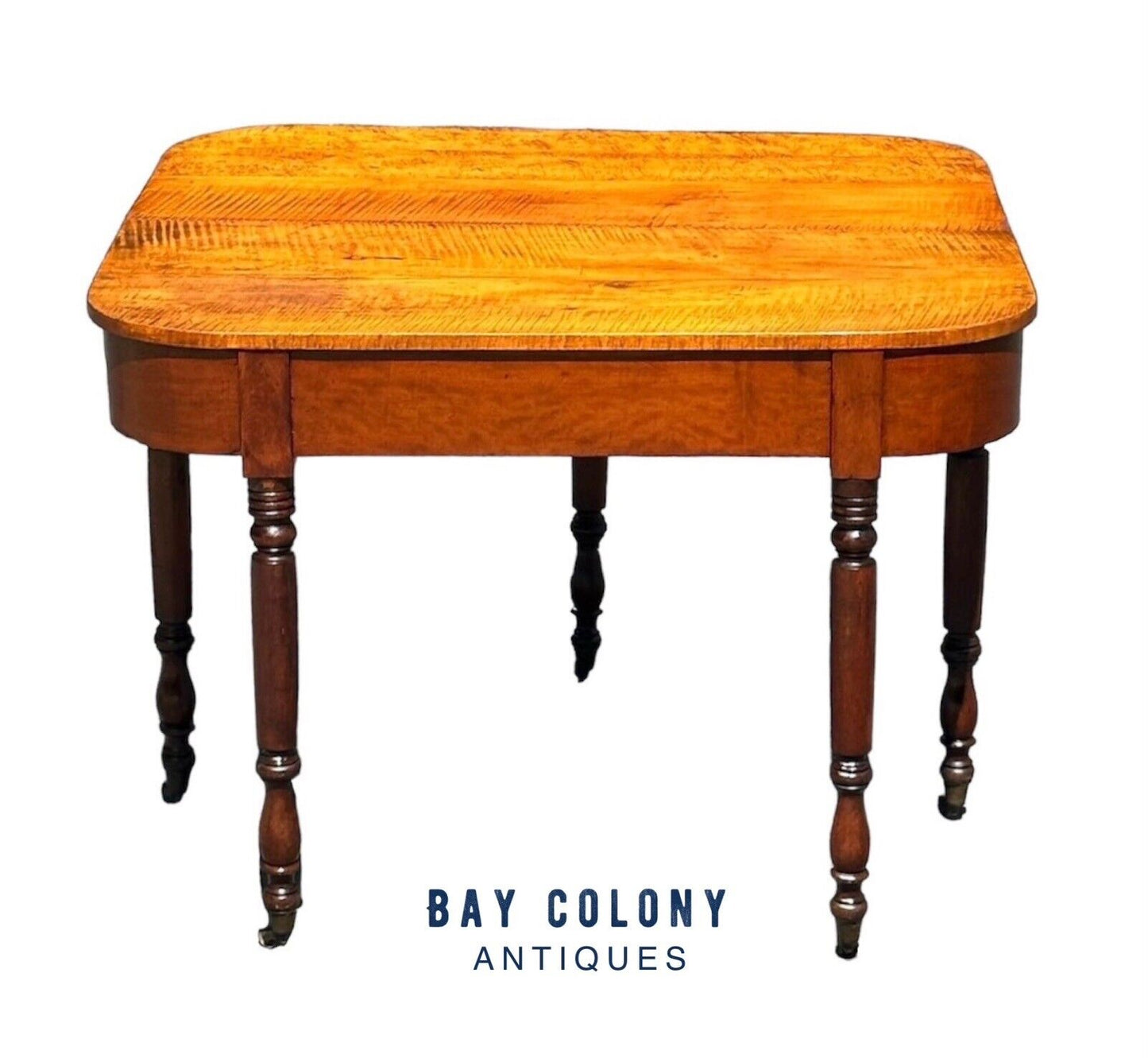 Early 19th Century Antique Federal Tiger Maple & Cherry Dropleaf Bakers Table