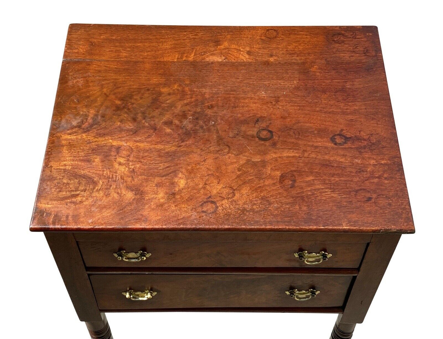 19th C Antique Sheraton Pennsylvania Walnut 2 Drawer Worktable / Nightstand