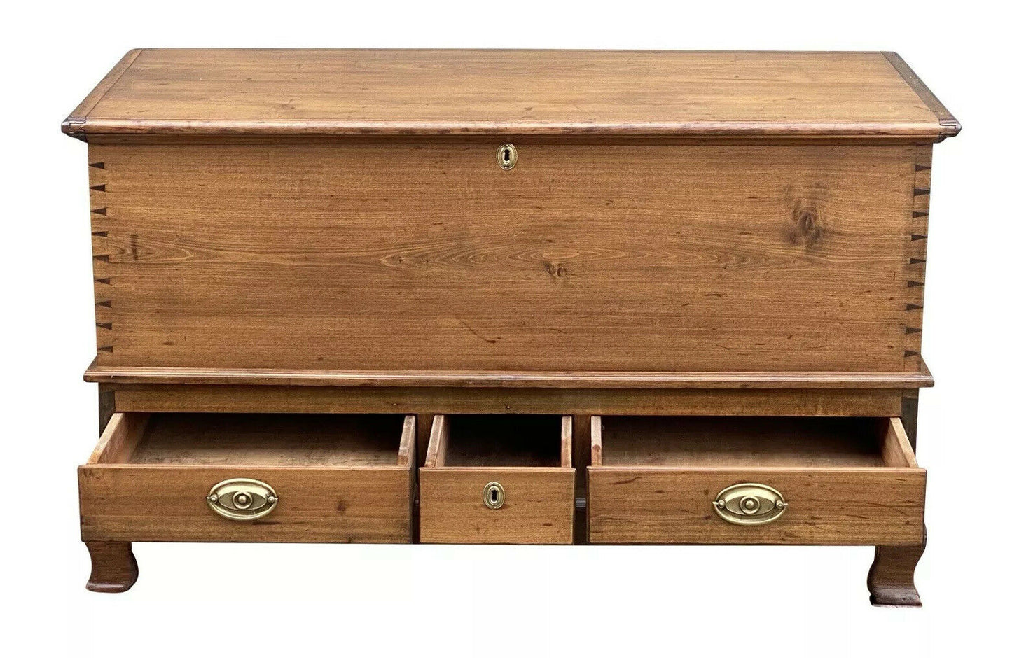 20th C Queen Anne Antique Style Pennsylvania Softwood Blanket Chest with Drawers