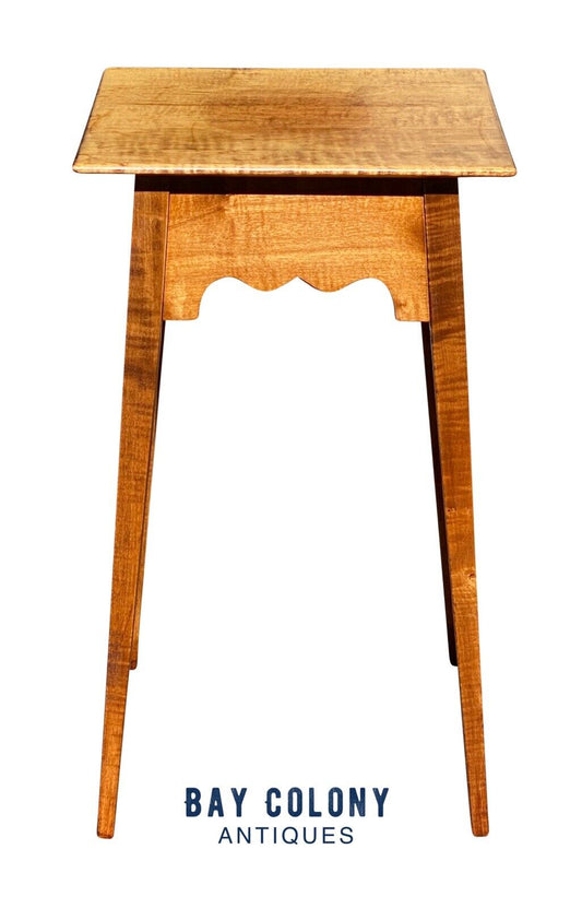 20th C Vintage Hepplewhite Style Tiger Maple Splayed Leg Worktable / Nightstand