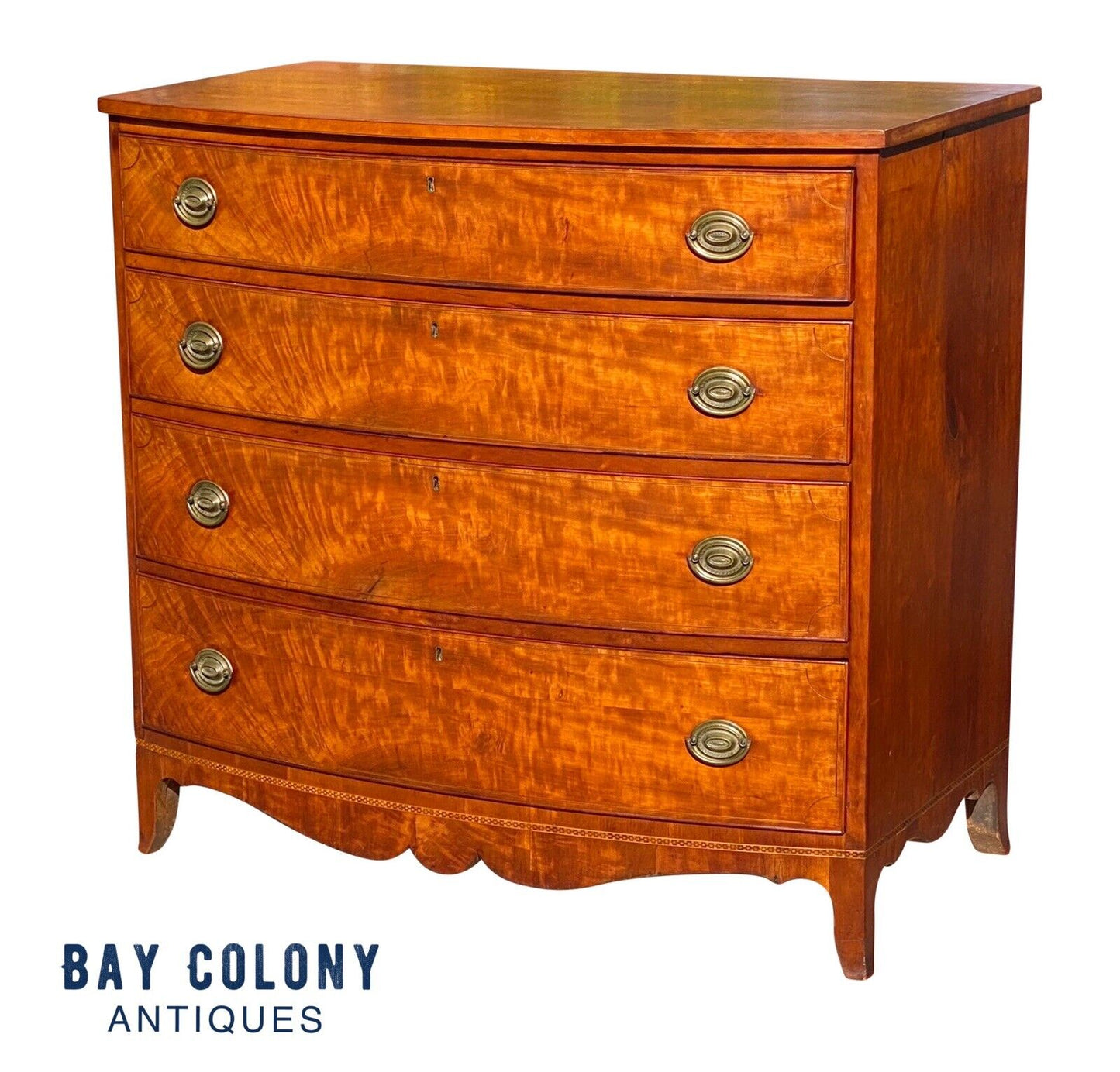 18th C Antique Massachusetts Mahogany Bow Front Dresser / Chest of Drawers