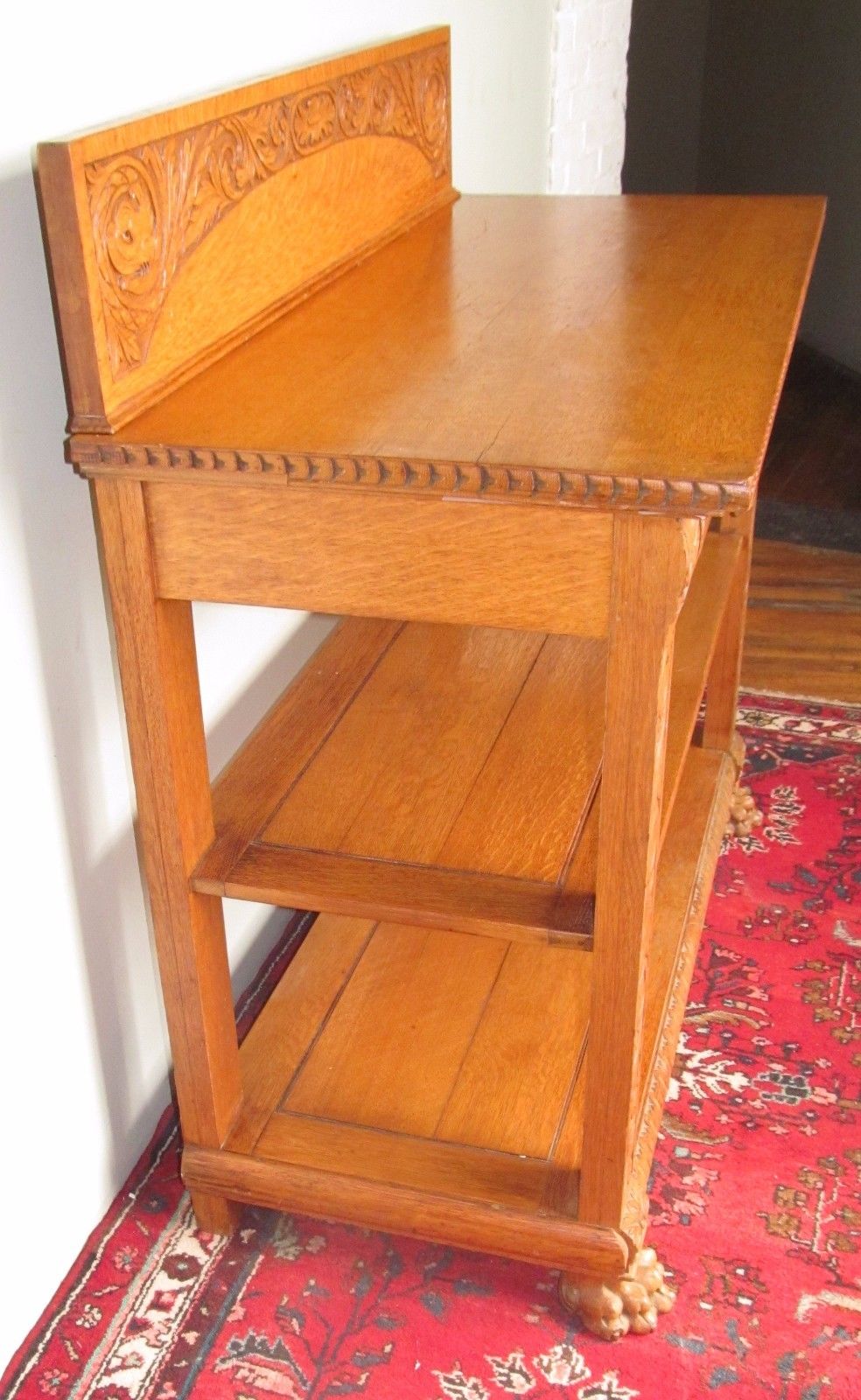 FINELY CARVED VICTORIAN QUARTERED OAK SIDEBOARD-PROFESSIONALLY REFINISHED-A1