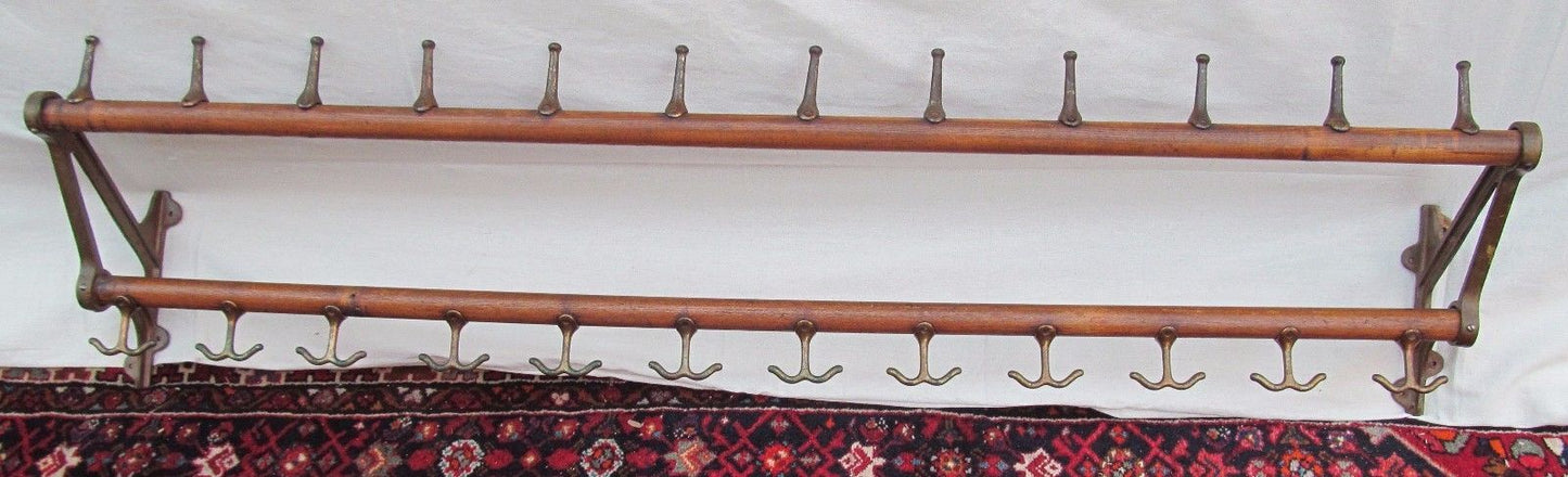INDUSTRIAL MACHINE AGE 68" 19TH CENTURY 12 STATION COAT & HAT HANGER RACK