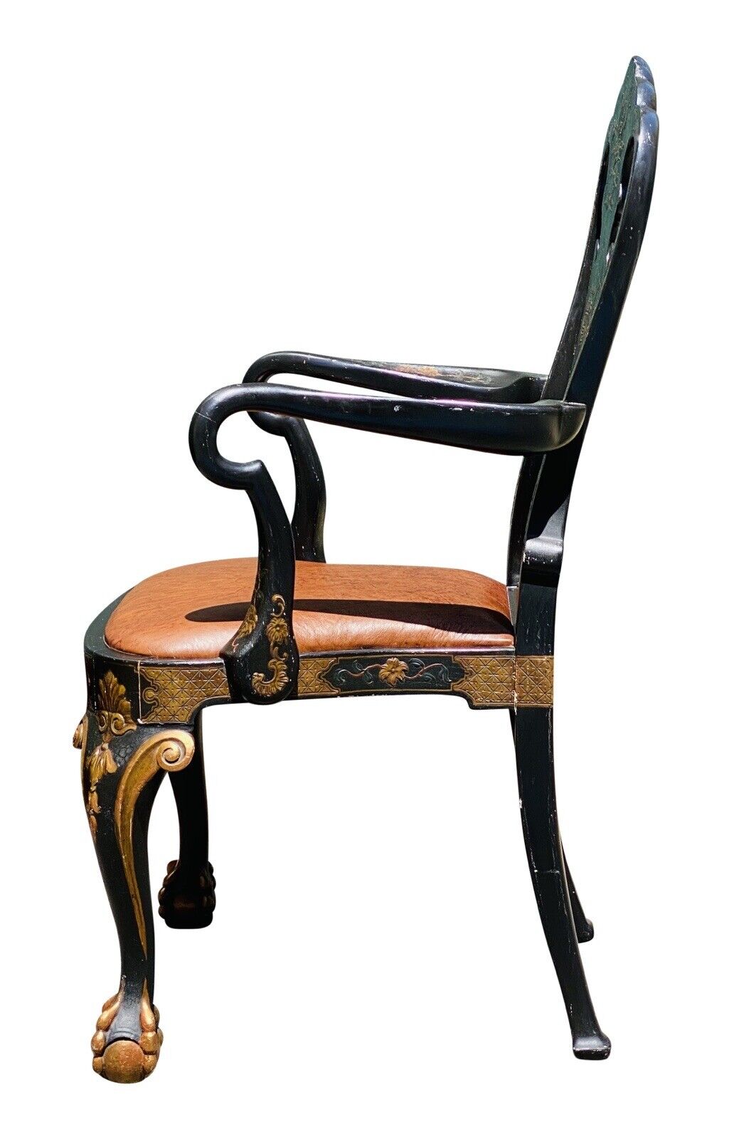 20TH C CHINESE CHIPPENDALE ANTIQUE STYLE DESK CHAIR - CHINOISERIE PAINT