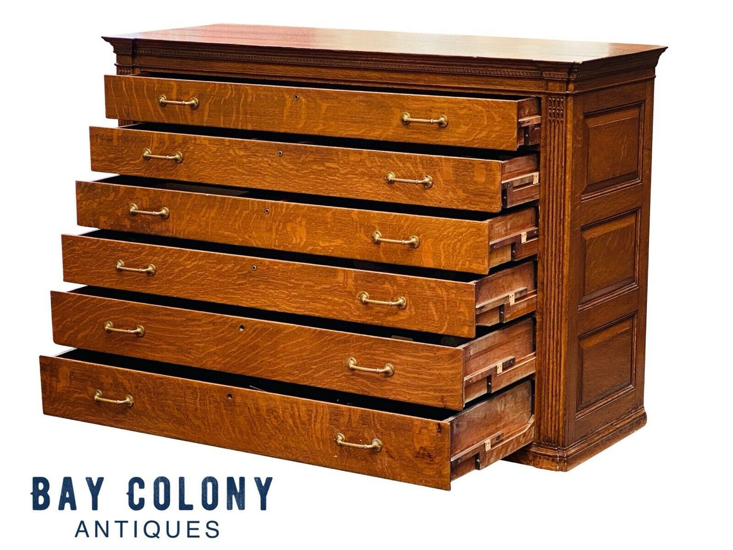 19TH C ANTIQUE LARGE VICTORIAN TIGER OAK 6 DRAWER LATERAL FILE CABINET ~ 5+ FEET