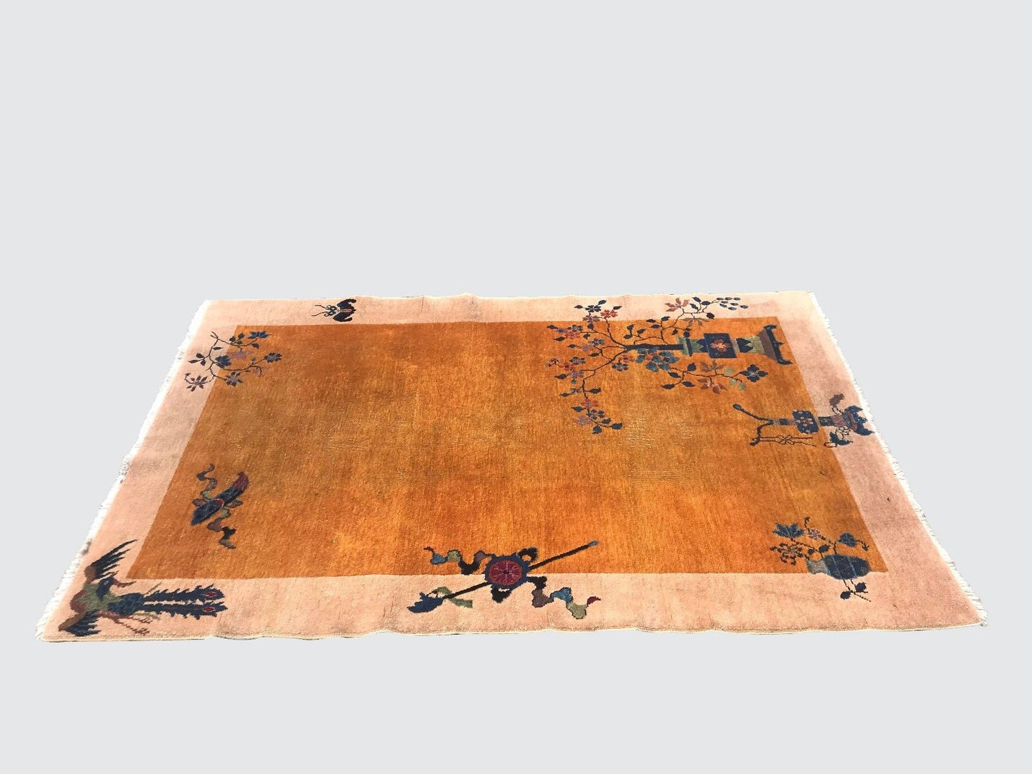 ANTIQUE VERY ATTRACTIVE CHINESE ART DECO CARPET WITH VERY RARE GOLD PROGRAM