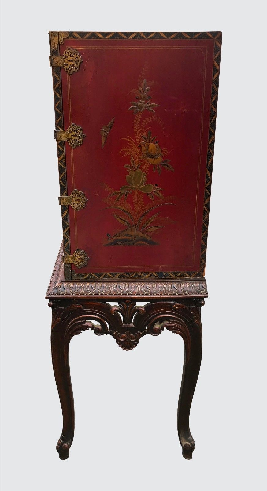 EXCEPTIONAL CHINOISERIE DESK ON CARVED FRAME SECRETARY DESK-SUPERIOR SPECIMEN
