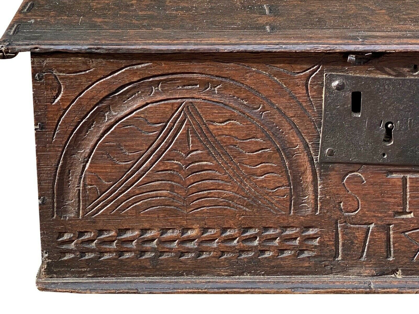 18th C Antique William & Mary Carved Oak Bible Box ~ Dated 1717