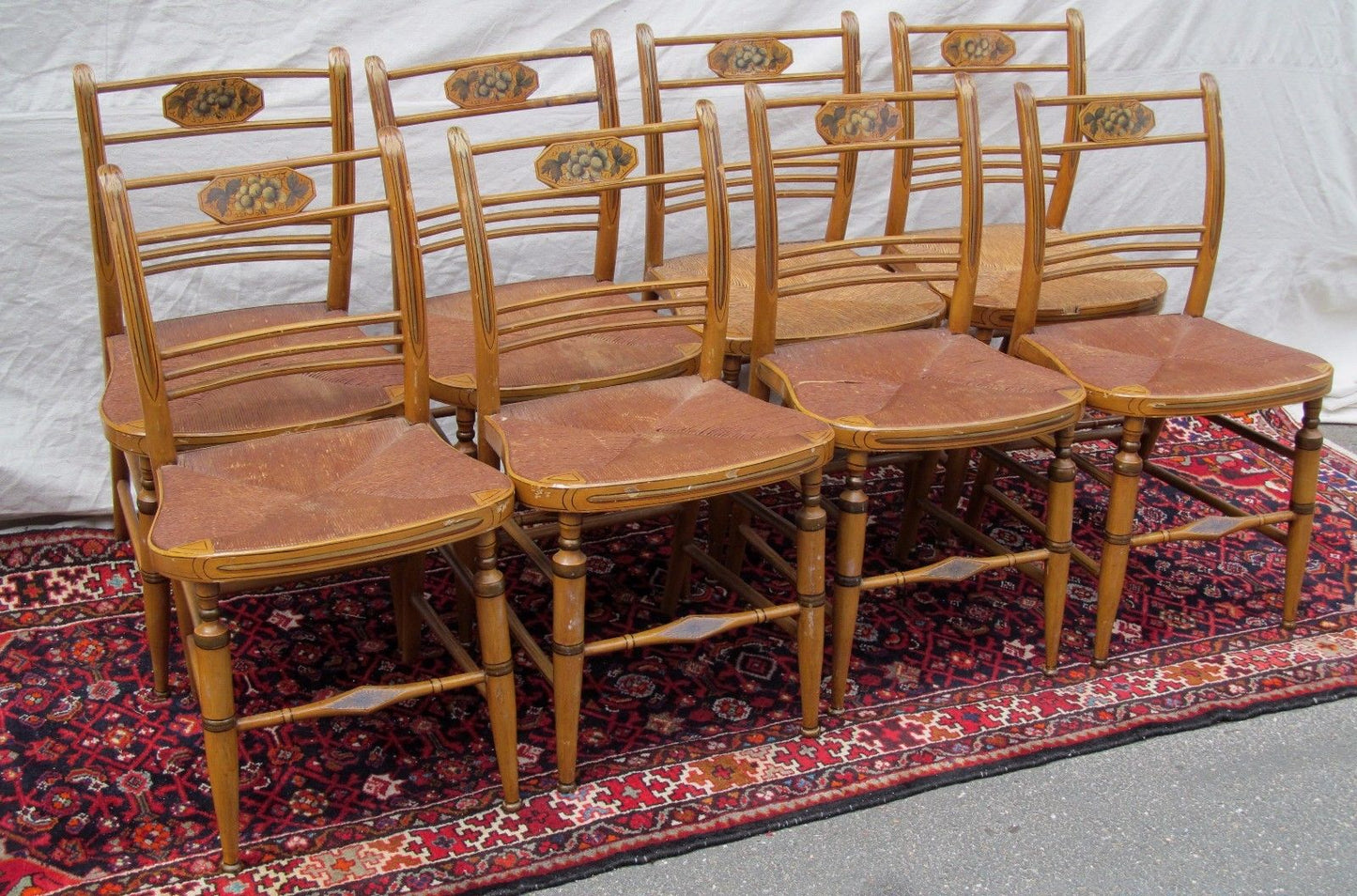 SET OF 8 SHERATON PERIOD FANCY PAINTED CHAIRS CIRCA 1820 IN BEST PAINT SURFACE
