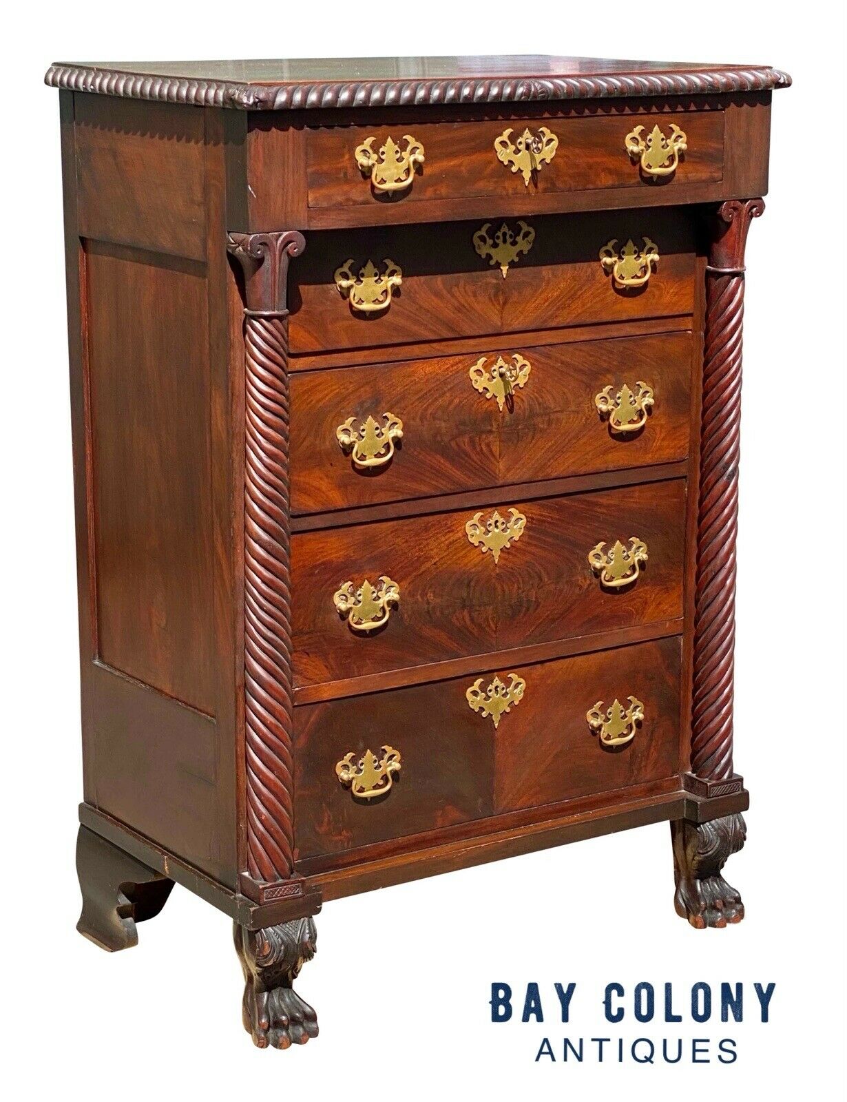 19th C Antique Pennsylvania Neoclassical Mahogany Lingerie Chest / Dresser