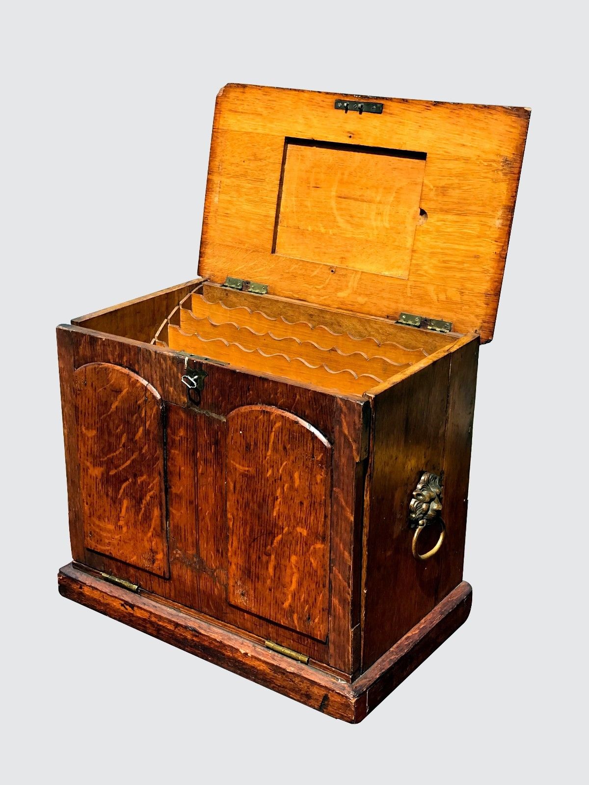 19TH C. ENGLISH TIGER OAK VICTORIAN DESK TOP LETTER / DOCUMENT BOX