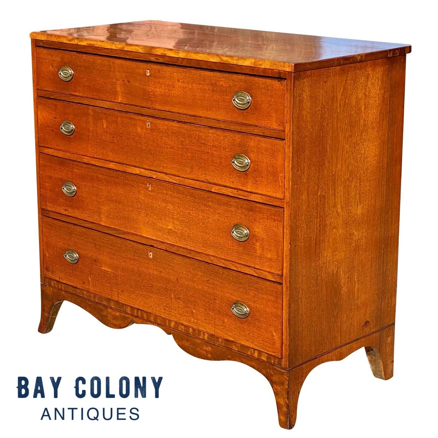 19th C Antique Southern Walnut Hepplewhite Chest Of Drawers / Dresser