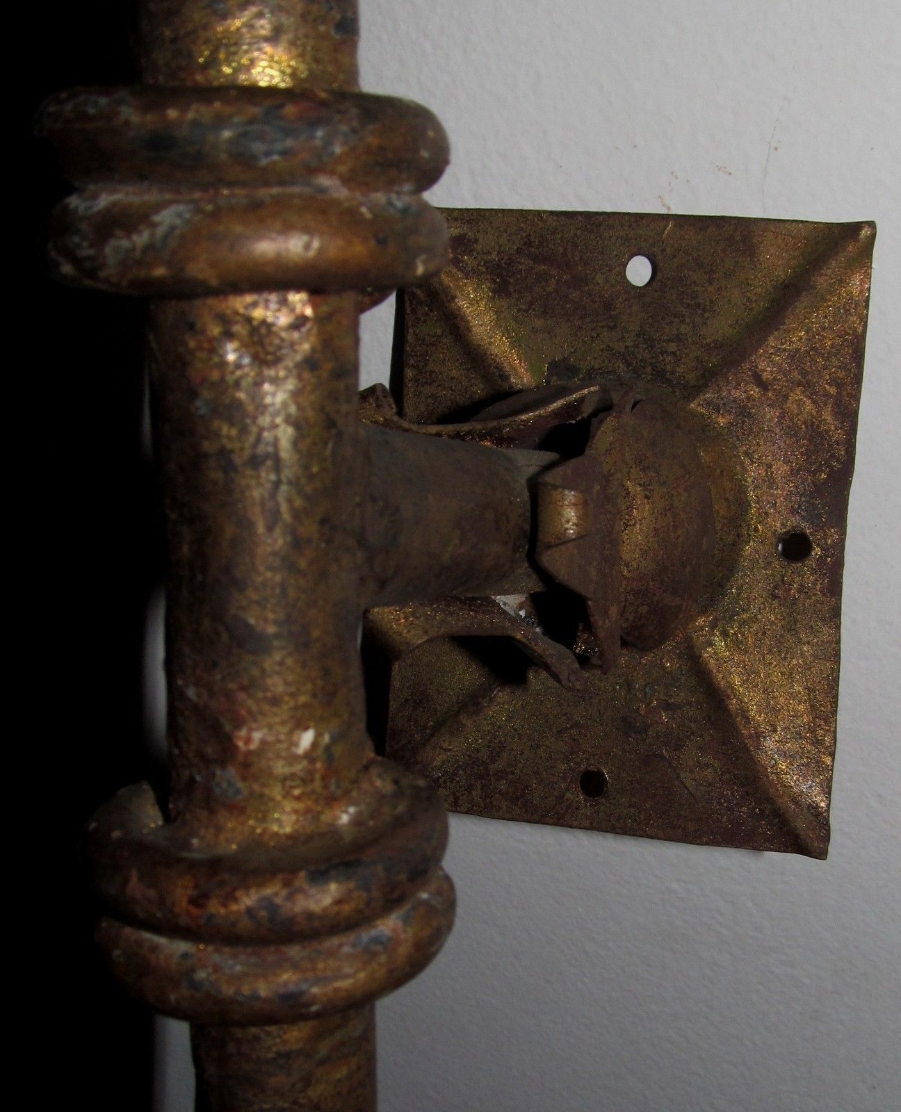PAIR OF ANTIQUE CONTINENTAL GILT METAL GOTHIC STYLE WALL SCONCES