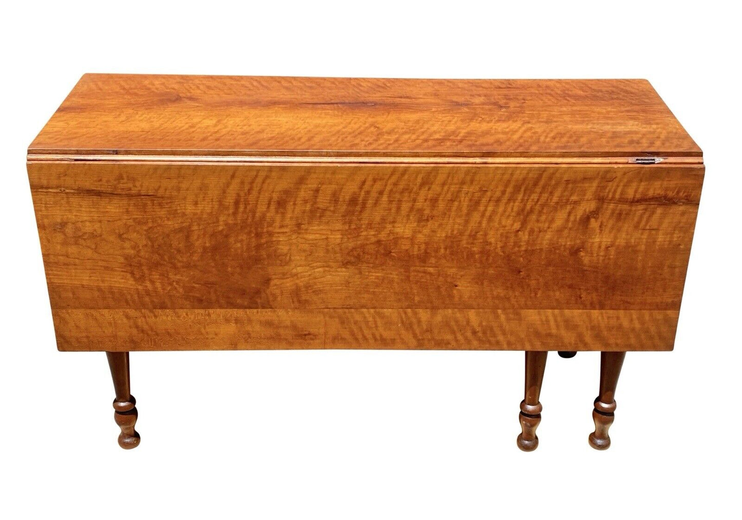 19th C Antique Sheraton Figured Cherry Drop Leaf Dining Table - 52" Long