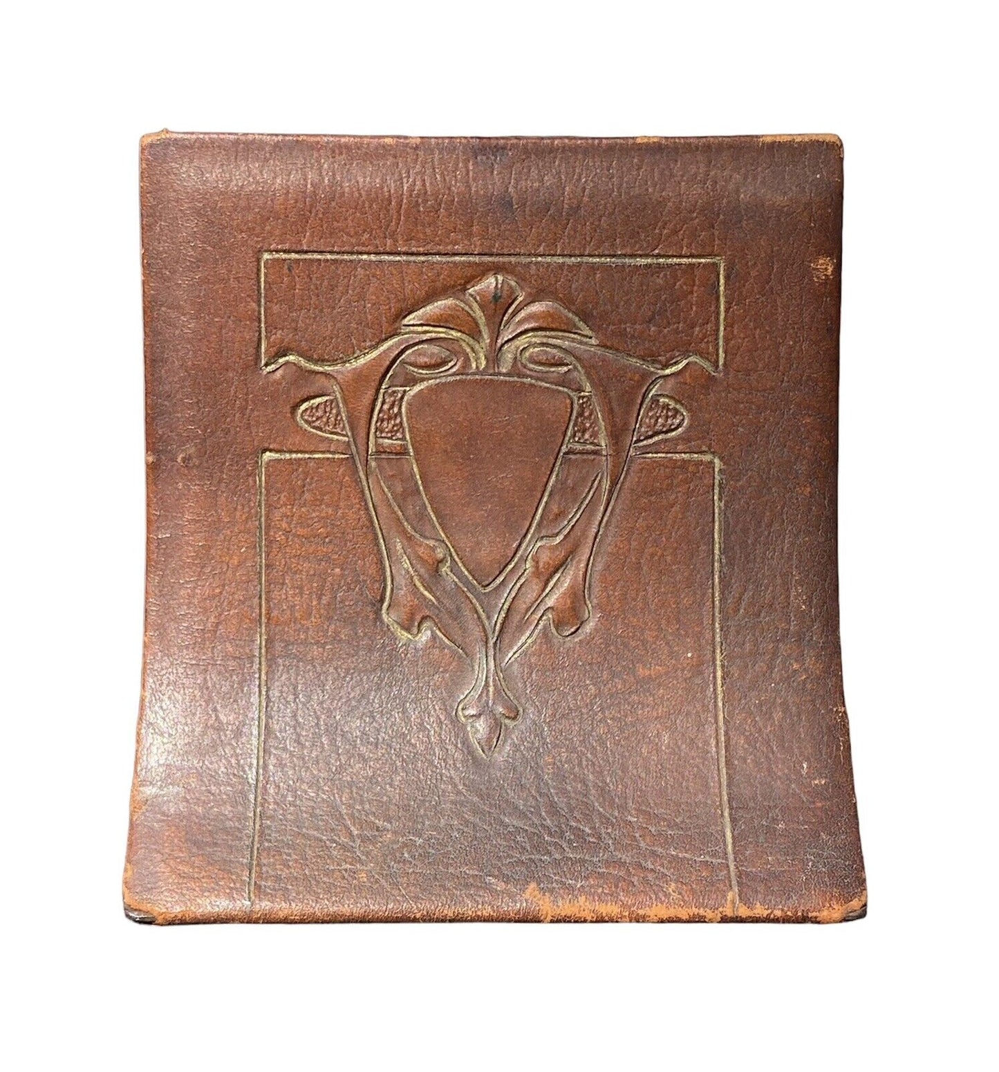 Antique Arts & Crafts Leather Cordova Shop Bookends - Buffalo NY