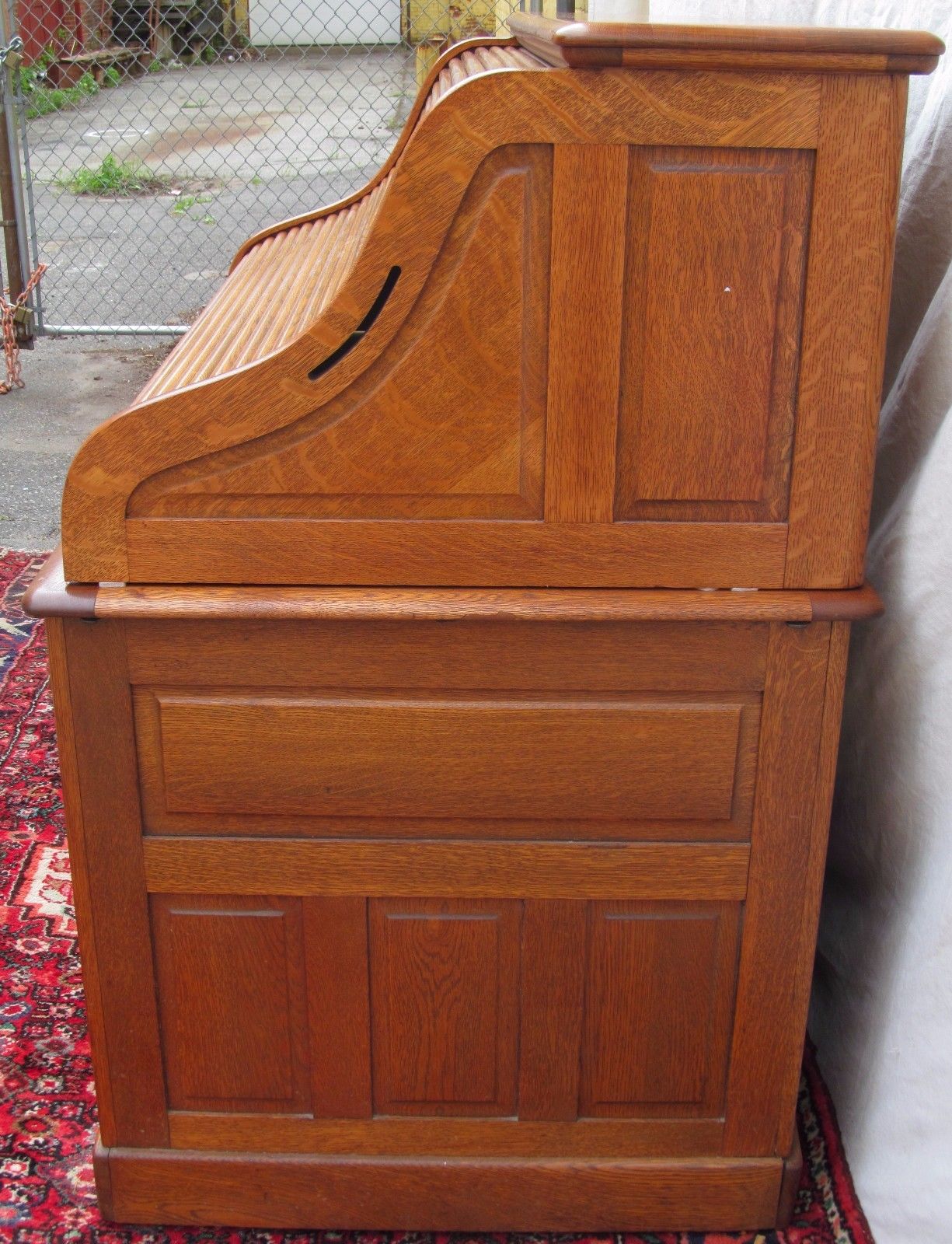 EXCELLENT VICTORIAN SOLID TIGER RAISED PANELED OAK S ROLL TOP DESK-TOP QUALITY!