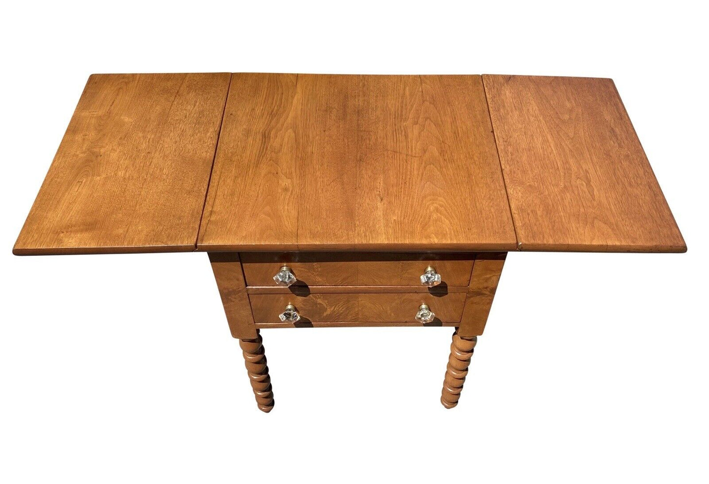 19th C Antique Virginia Walnut Federal 2 Drawer Worktable / Nightstand