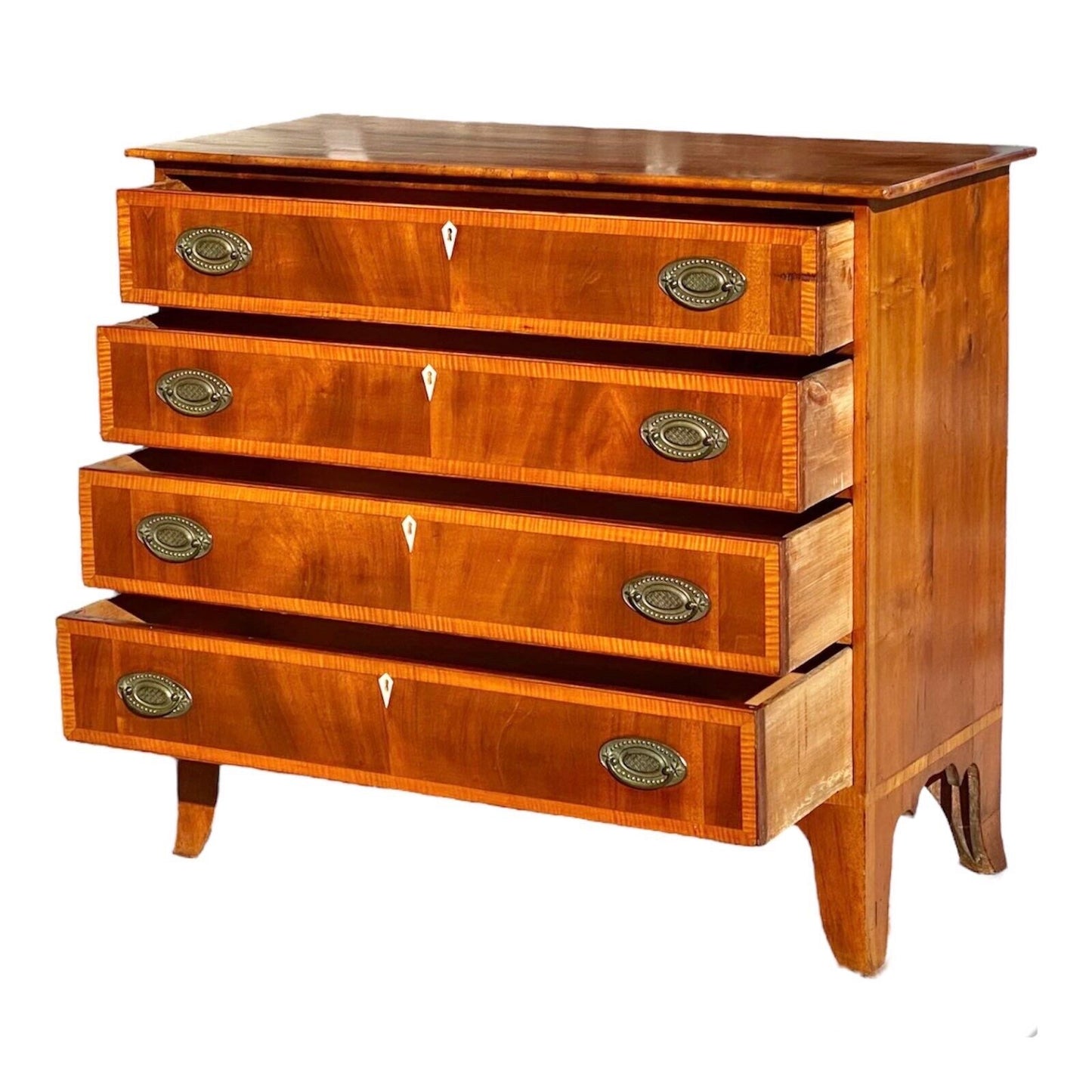 Antique Cherry & Tiger Maple Hepplewhite Chest of Drawers - Spooner & Fitts