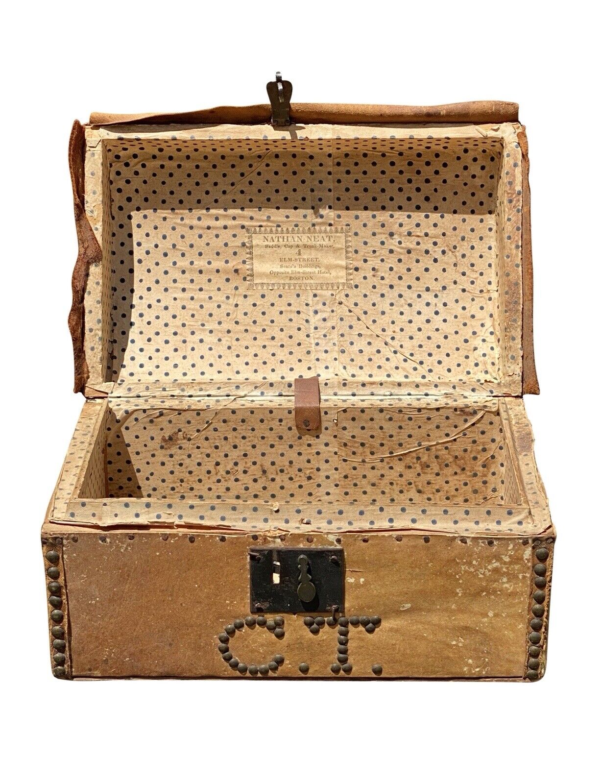 19th C Antique Boston Nathan Neat Hide Covered Stagecoach Box / Trunk