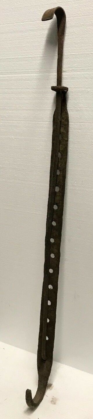 EARLY 19TH C CAST IRON & WROUGHT IRON ADJUSTABLE TRAMMEL