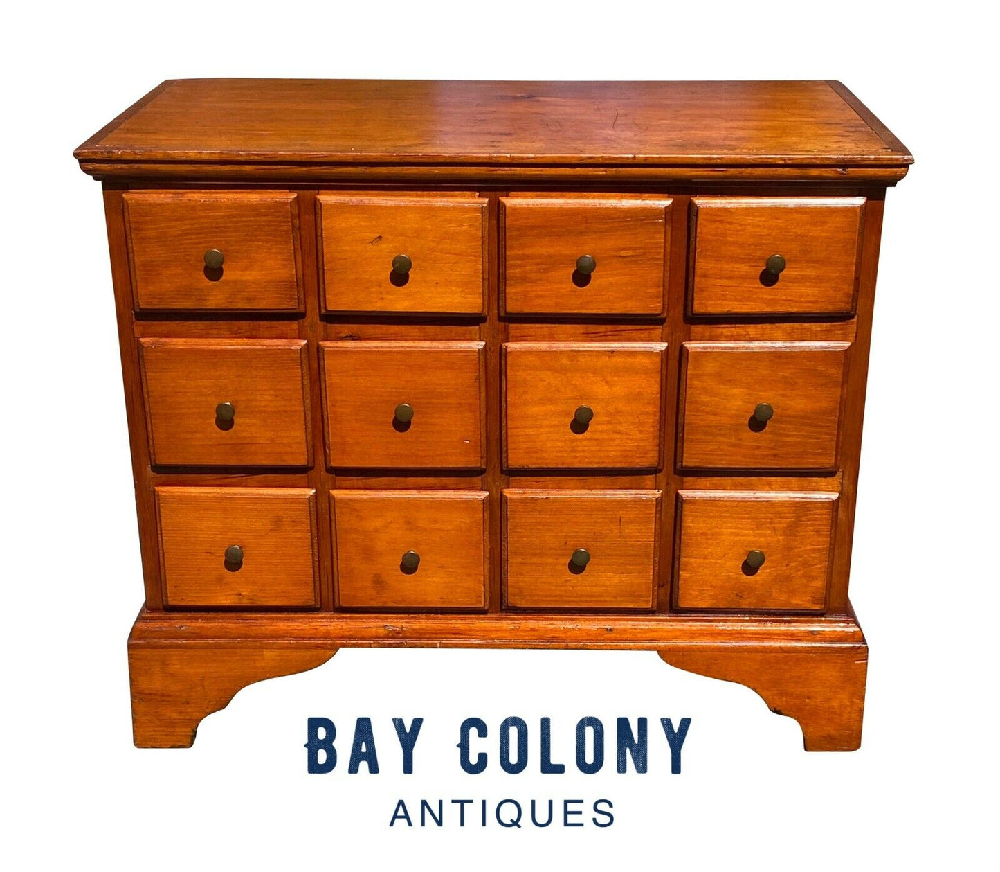19TH C ANTIQUE PENNSYLVANIA QUEEN ANNE PINE 12 DRAWER SPICE CHEST / SPICE BOX
