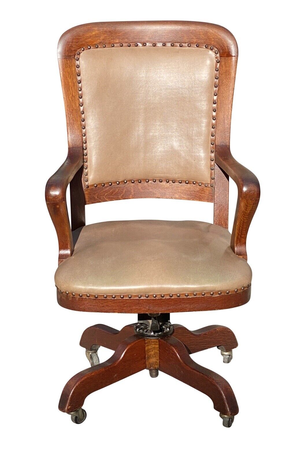 20th C Antique Arts & Crafts Milwaukee Chair Co Oak Swivel Office Desk Chair