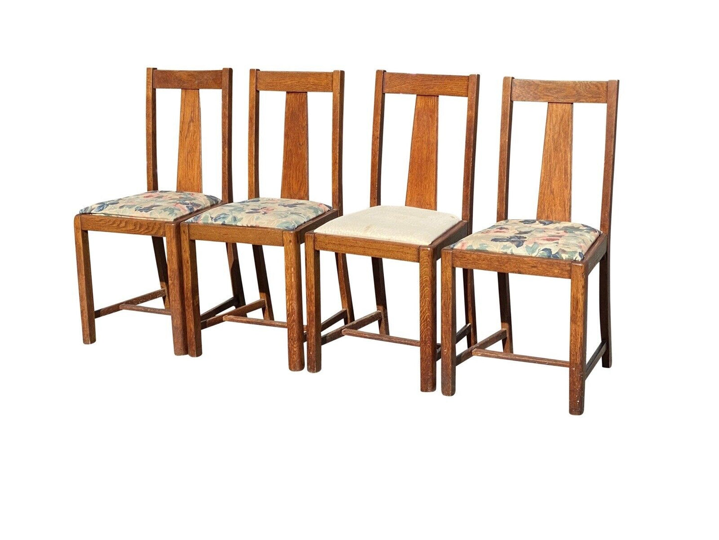 Set of 8 Antique Arts & Crafts Oak Dining Chairs with Tapered Splats
