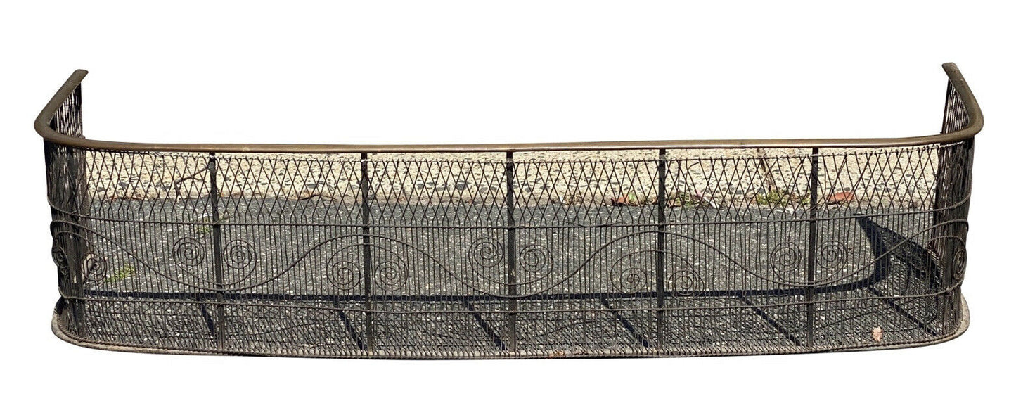 18TH C ANTIQUE FEDERAL PERIOD BRASS & IRON WIRE WORK FENDER ~ 46 3/4” WIDE