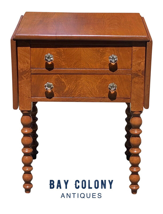 19th C Antique Virginia Walnut Federal 2 Drawer Worktable / Nightstand