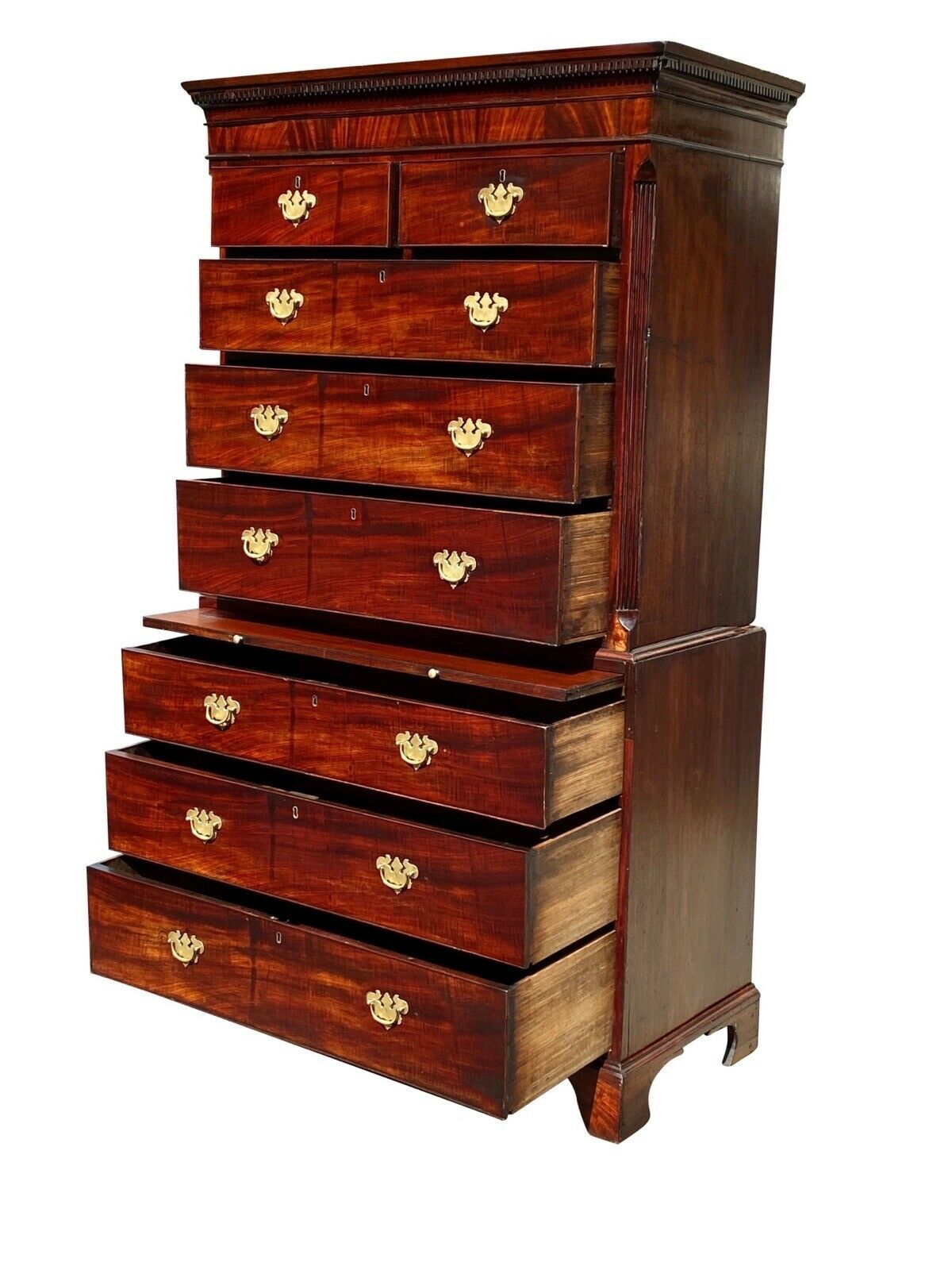 18TH C ANTIQUE GEORGIAN MAHOGANY CHEST ON CHEST / DRESSER ~ TALL CHEST / HIGHBOY