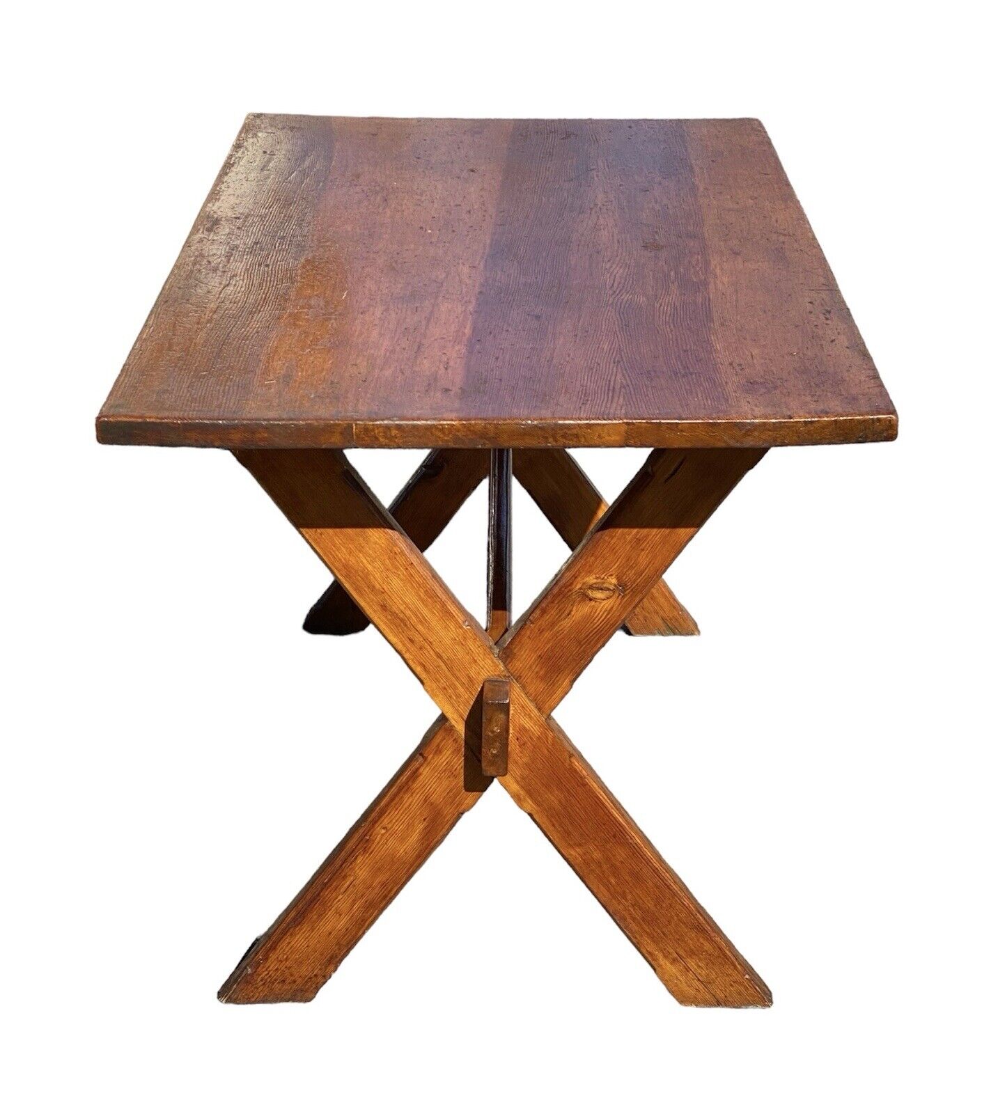 Vintage Farmhouse Style Pine Sawbuck Table / Primitive Dining Table