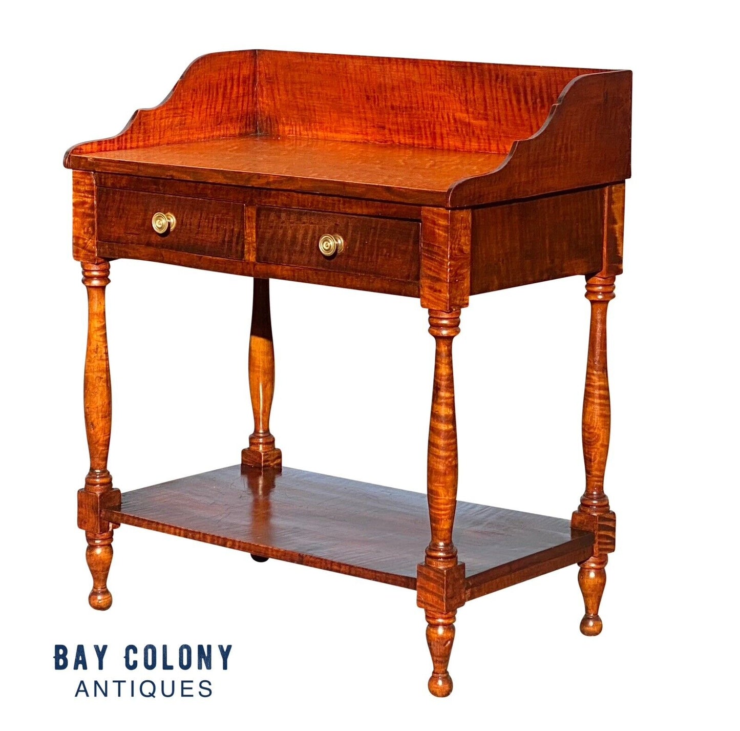 Late 18th Century Antique Sheraton Tiger Maple 2 Drawer Server / Console Table