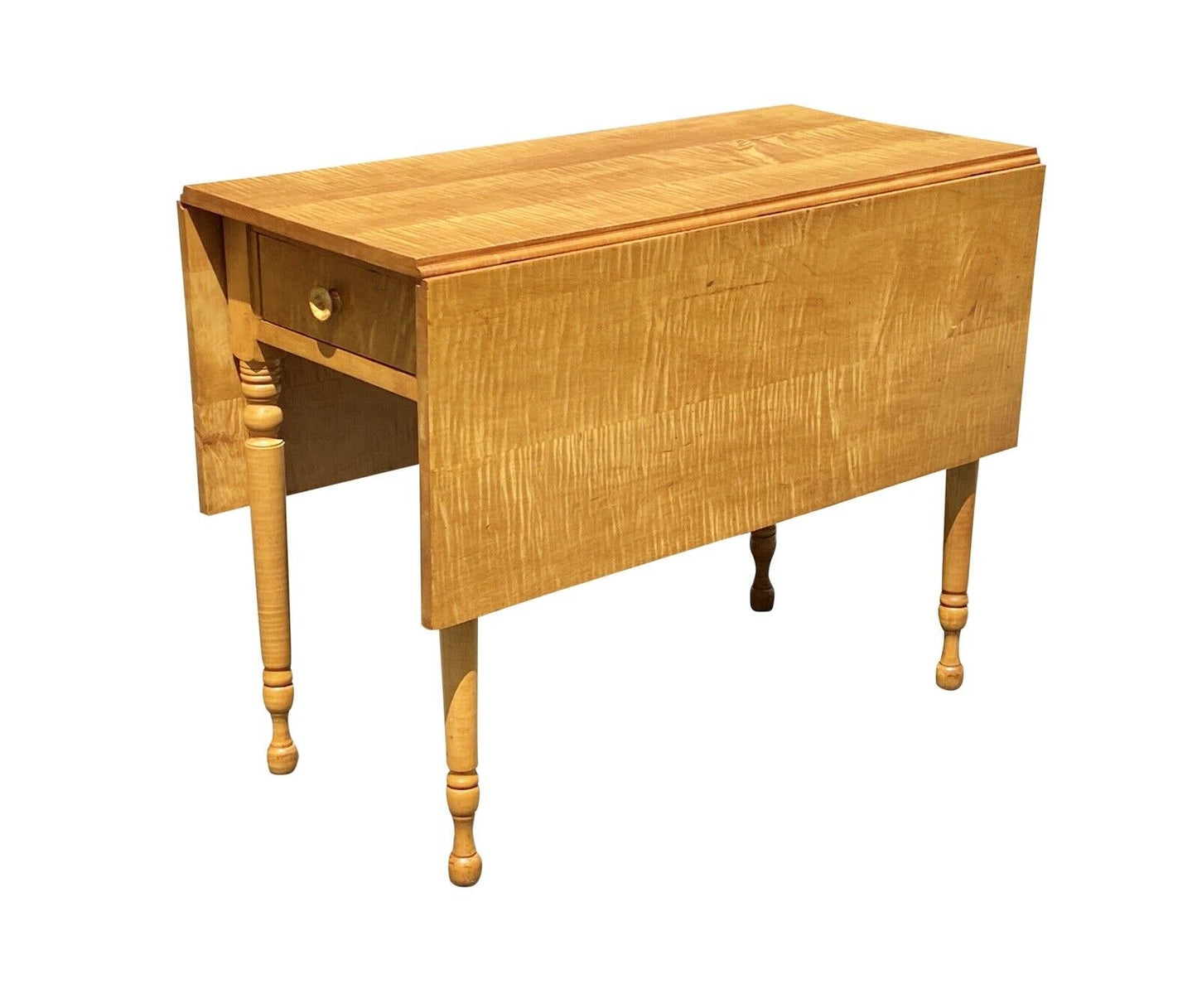 Vintage Federal Style Tiger Maple Dropleaf Dining Table With Rare Single Drawer