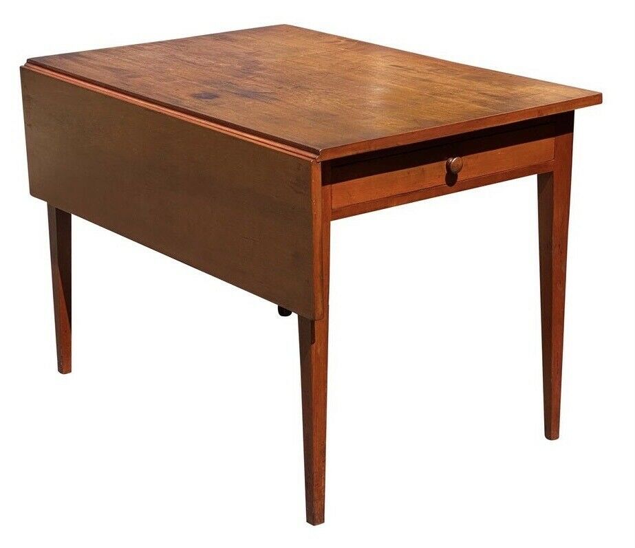 19TH C ANTIQUE FEDERAL PERIOD CHERRY HEPPLEWHITE DROP LEAF BAKERS TABLE