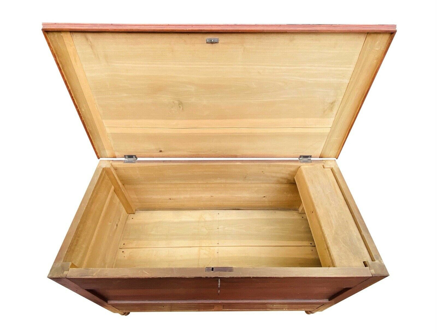19th C Antique Federal Period Red Wash Blanket Box With 2 Drawers