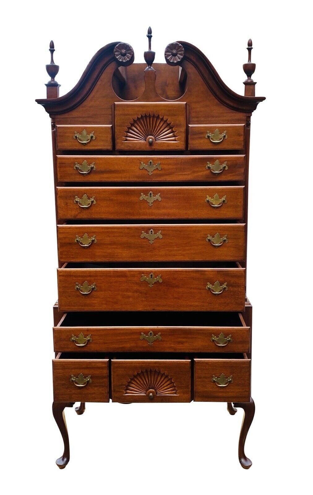20th C Queen Anne Antique Style Mahogany Highboy Dresser / Chest