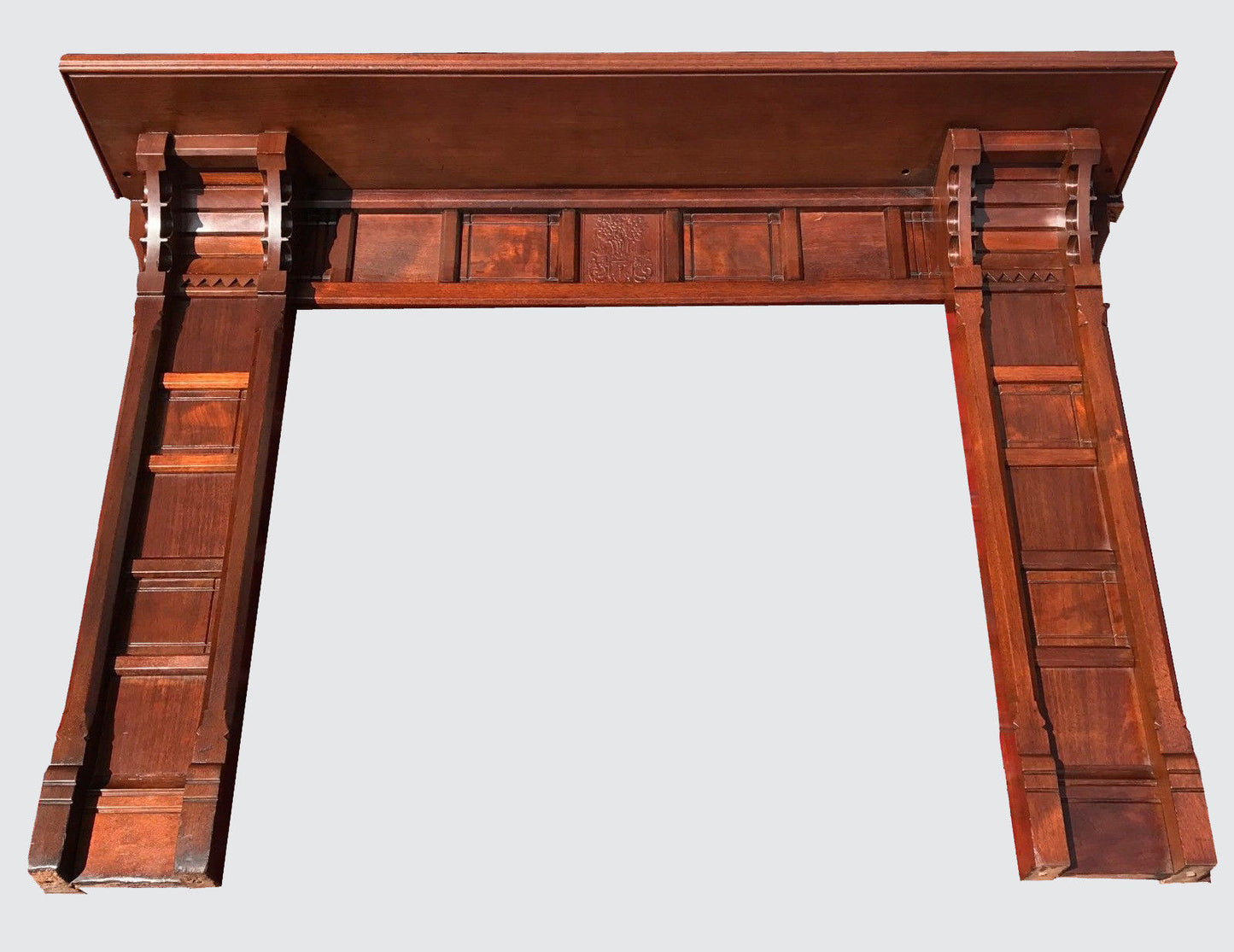 EXCELLENT VICTORIAN BLACK WALNUT MANTLE - FINELY PANELED WITH FRIEZE CARVING