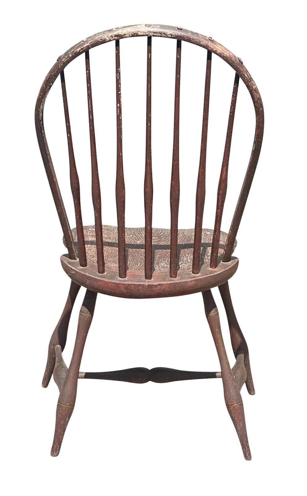 18th C Antique New England Farmhouse Windsor Hoop Back Chair - Oxblood Red Paint