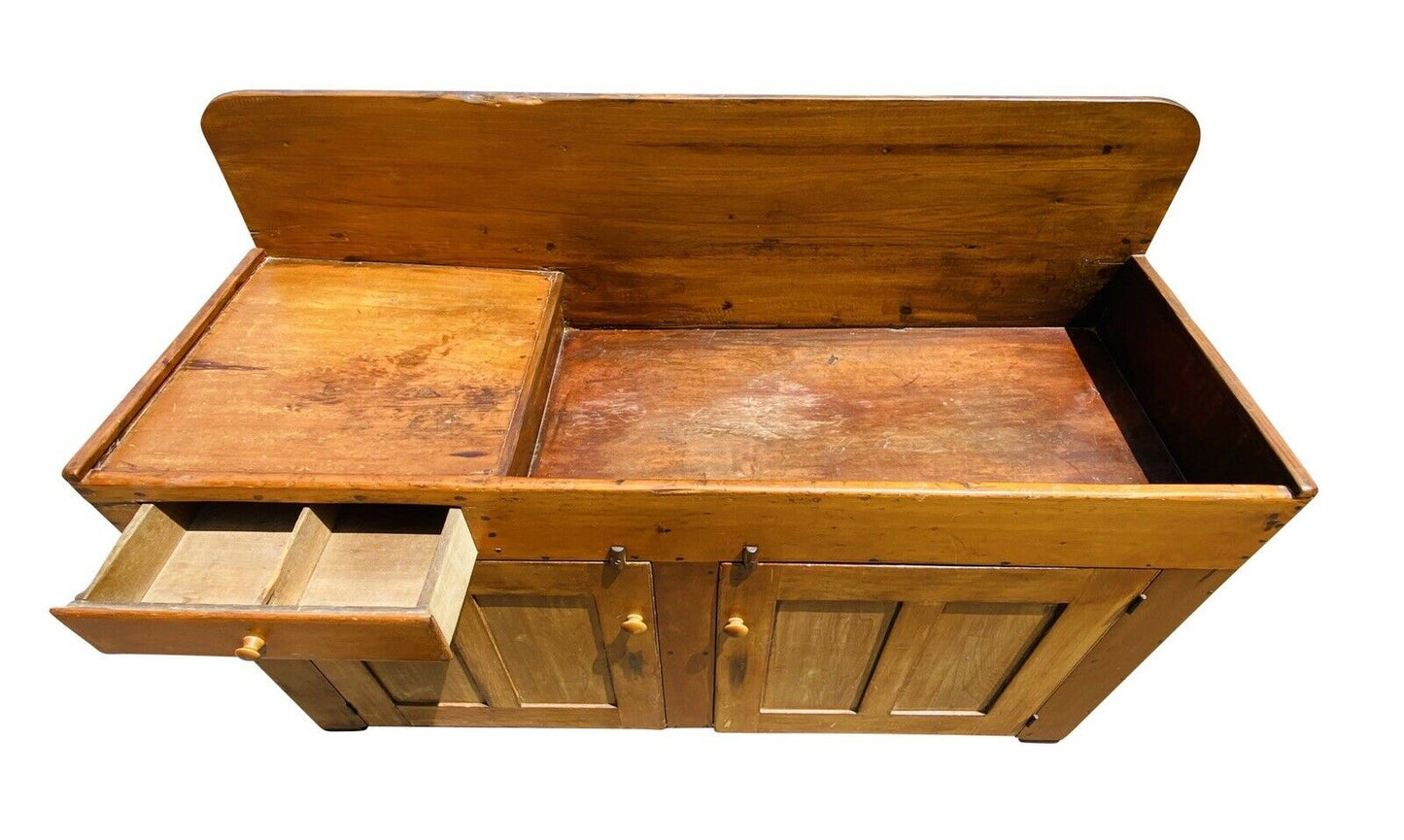 19TH C ANTIQUE COUNTRY PRIMITIVE PUMPKIN PINE DRY SINK ~ SIDEBOARD / SERVER