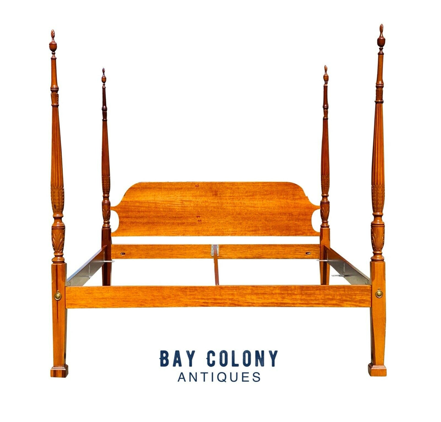 20th C Chippendale Antique Style Mahogany King Size Rice Carved Plantation Bed