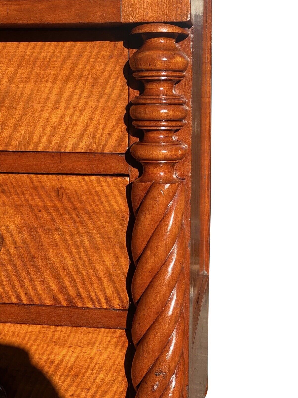 19th C Antique Sheraton Cherry & Tiger Maple Chest of Drawers / Dresser