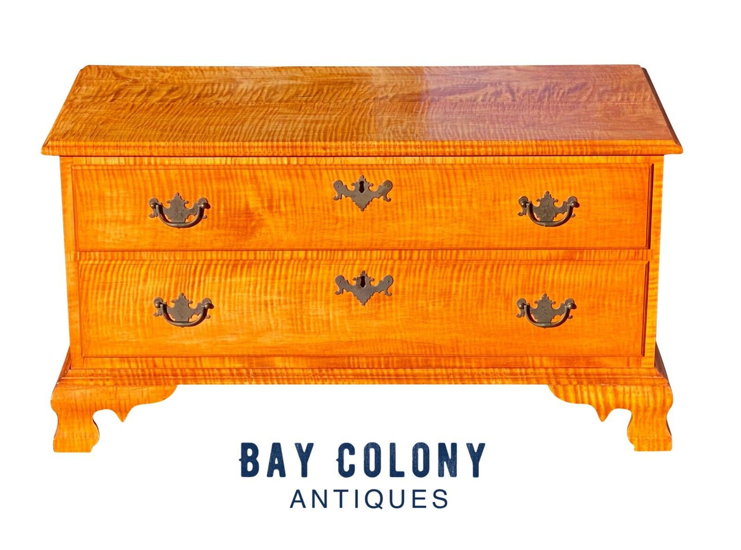 Chippendale Antique Style Tiger Maple 2 Drawer Blanket Chest / Blanket Box
