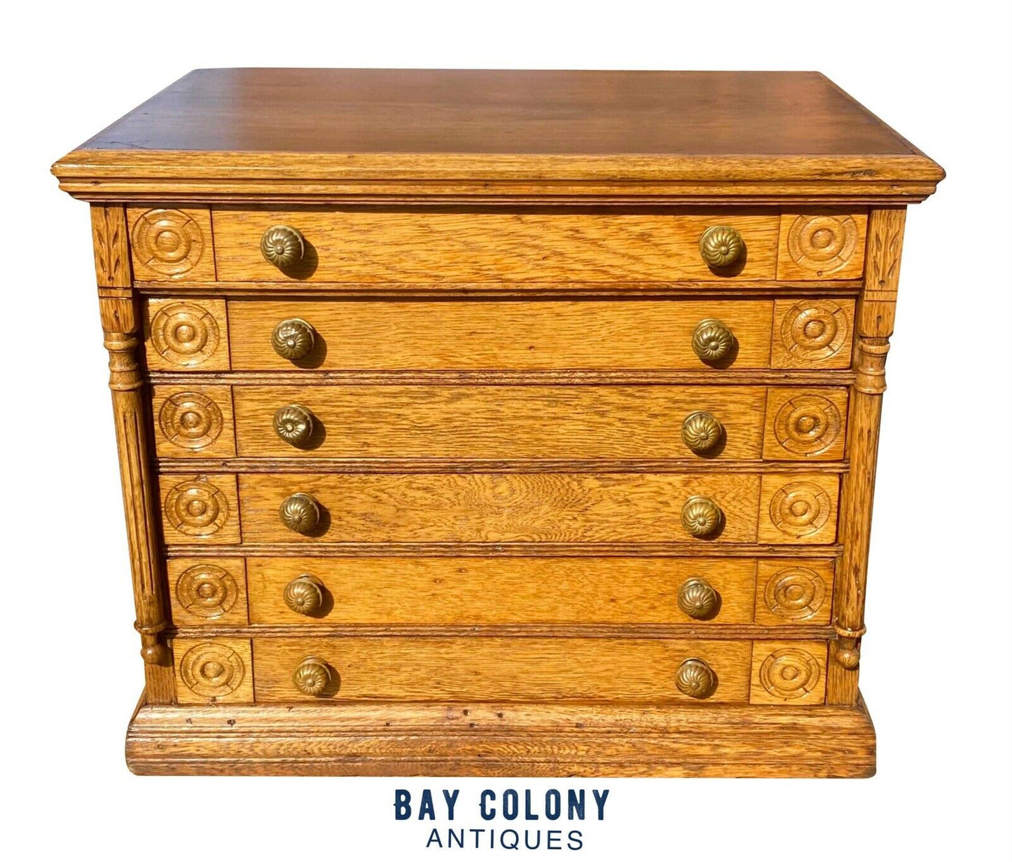 19th C Antique Victorian 6 Drawer Oak Spool Cabinet / Sewing Cabinet