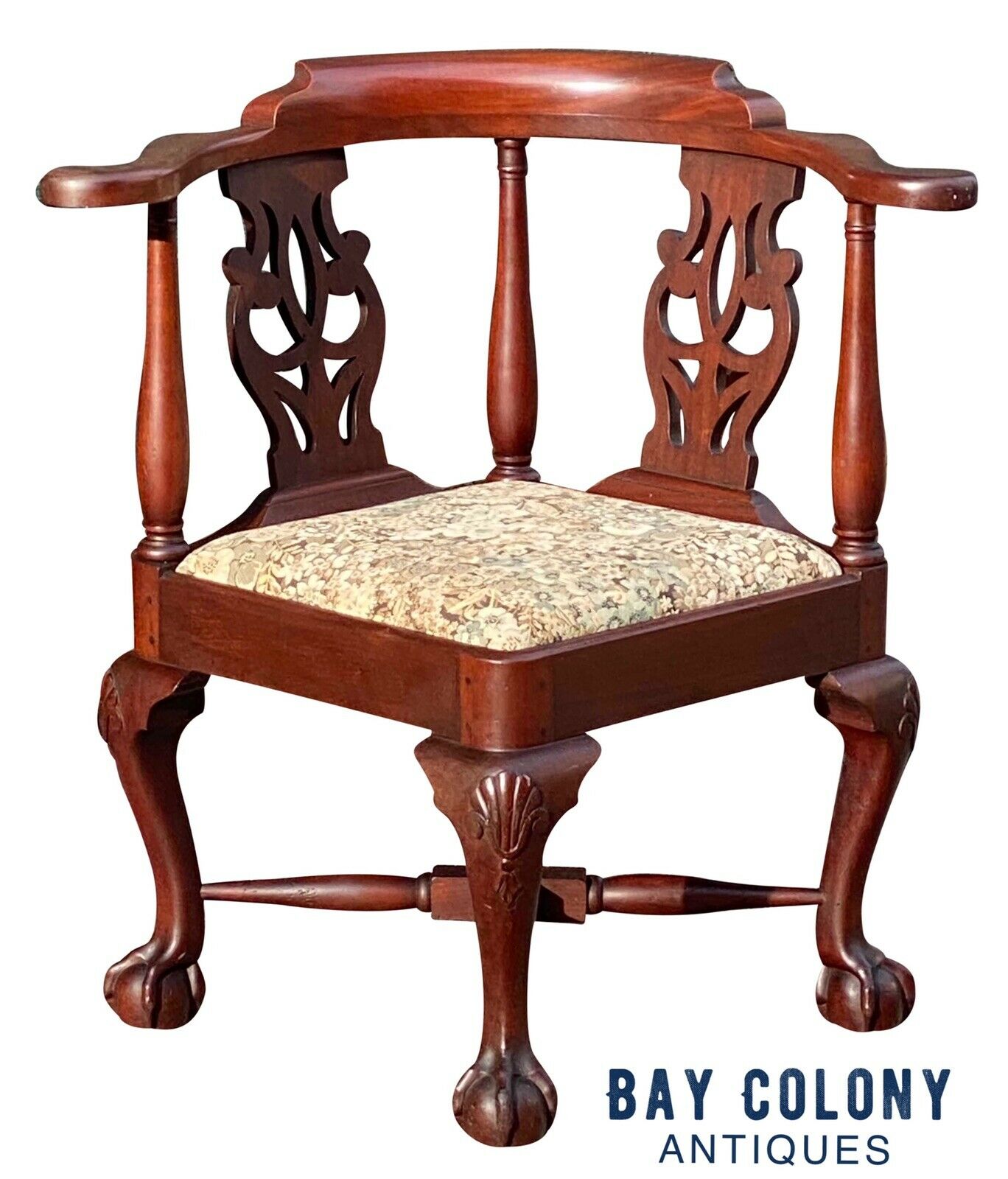 19th C Antique Chippendale Mahogany Roundabout / Corner Chair ~ Ball & Claw Feet