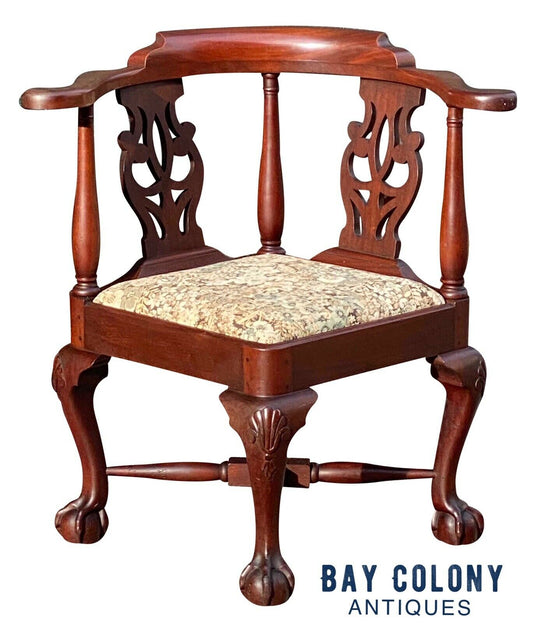 19th C Antique Chippendale Mahogany Roundabout / Corner Chair ~ Ball & Claw Feet