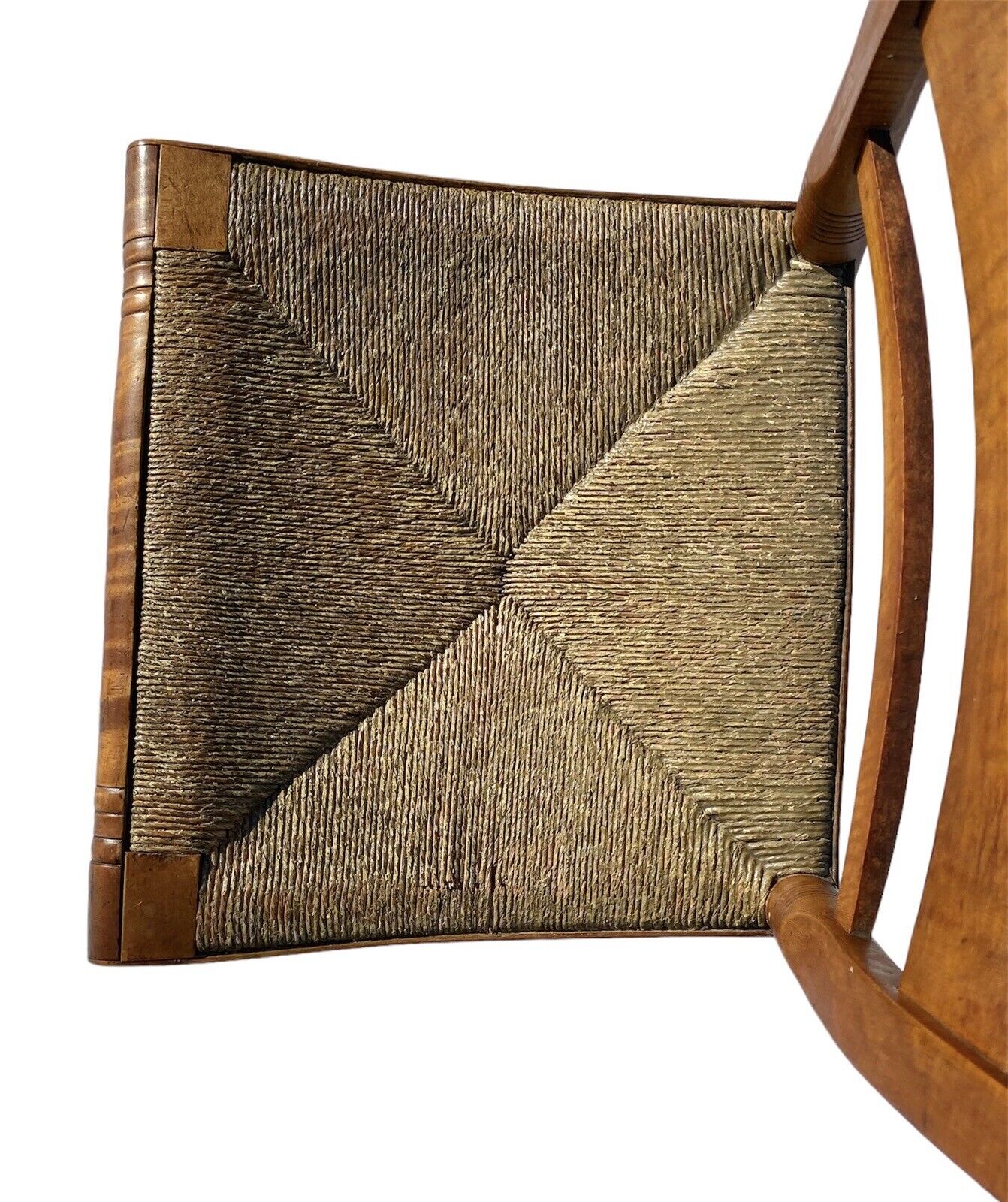 Antique Pair of Tiger Maple Side Chairs with Rush Seats