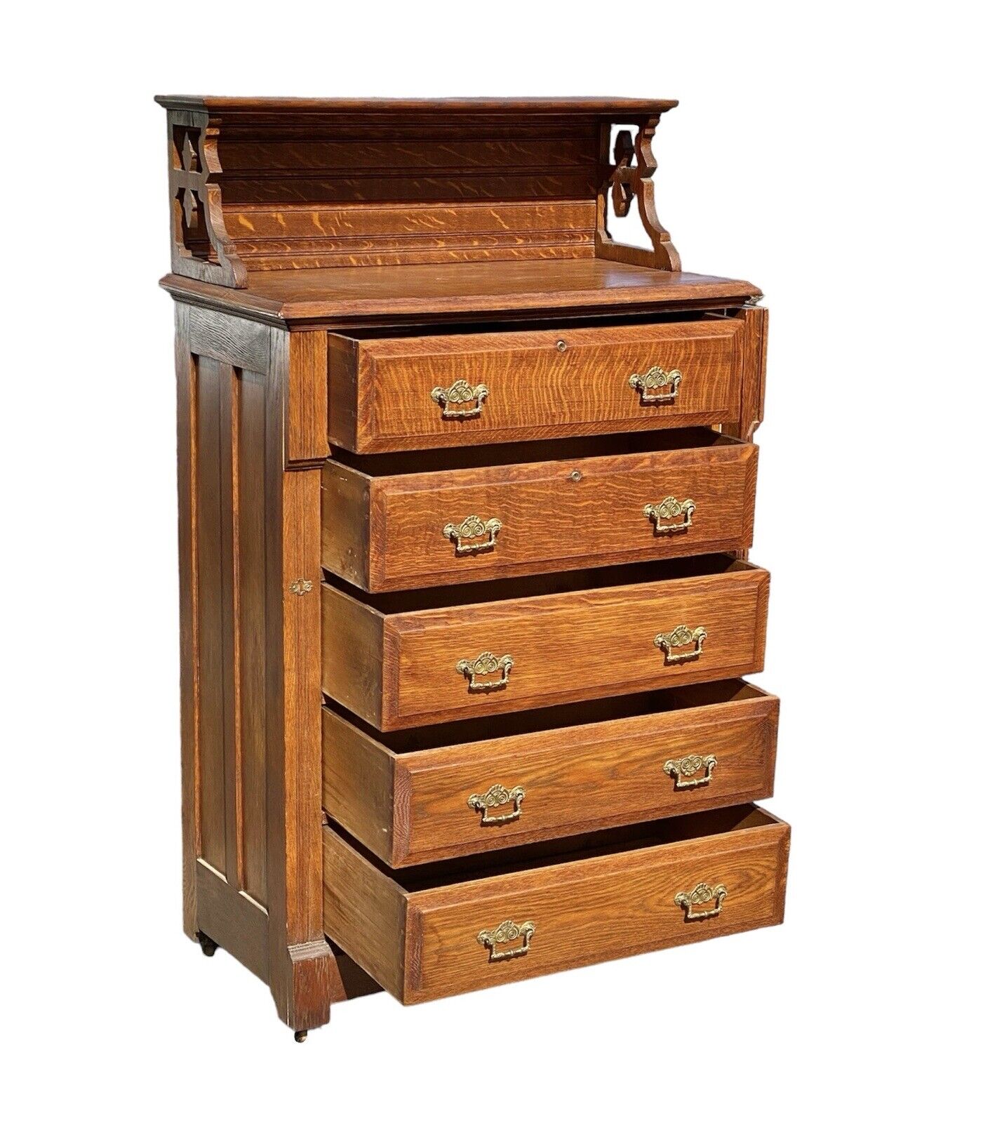 Antique Victorian Tiger Oak Chest Of Drawers / Lock Side Chest