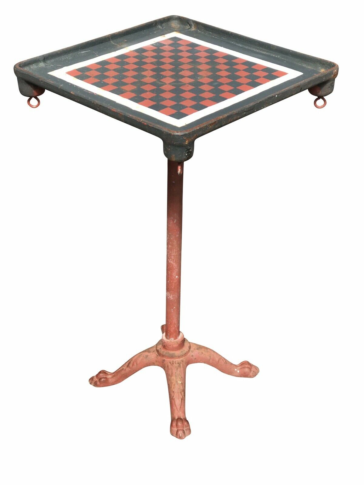 19TH C ANTIQUE VICTORIAN CAST IRON CHECKERBOARD TOP GAME TABLE