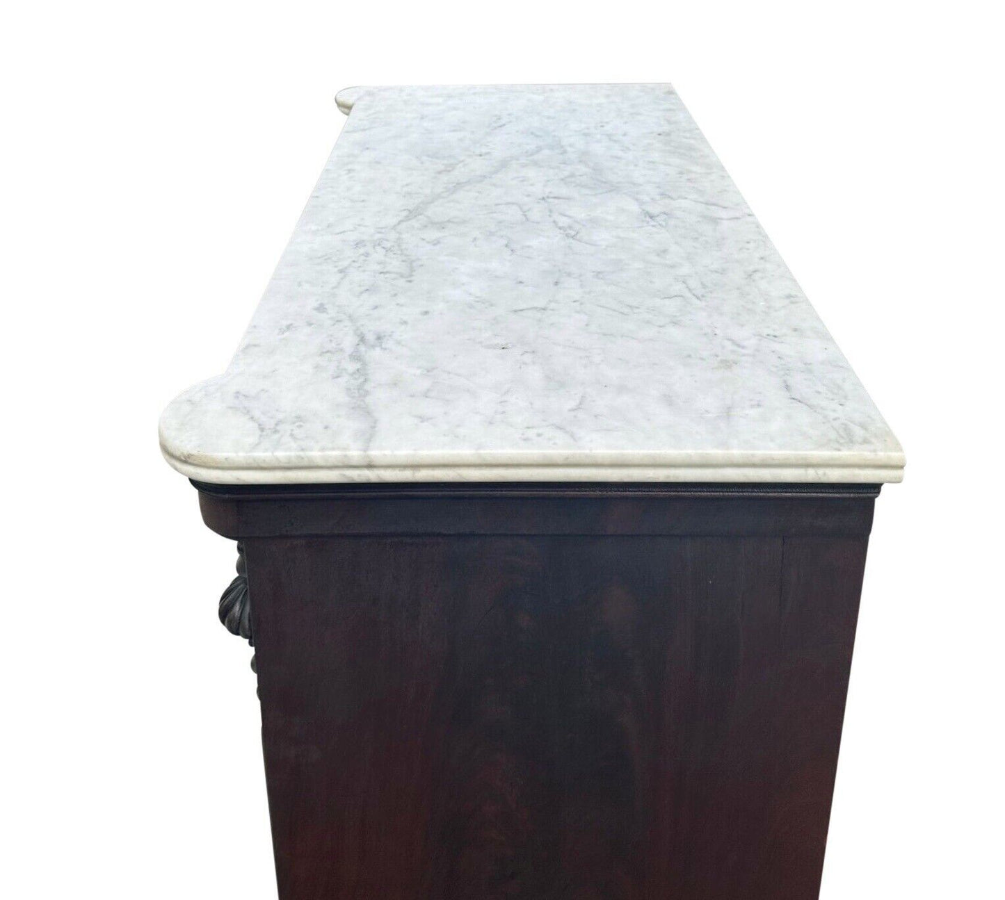 Antique Biedermeier Mahogany & Satinwood Secretary Abattant Desk With Marble Top